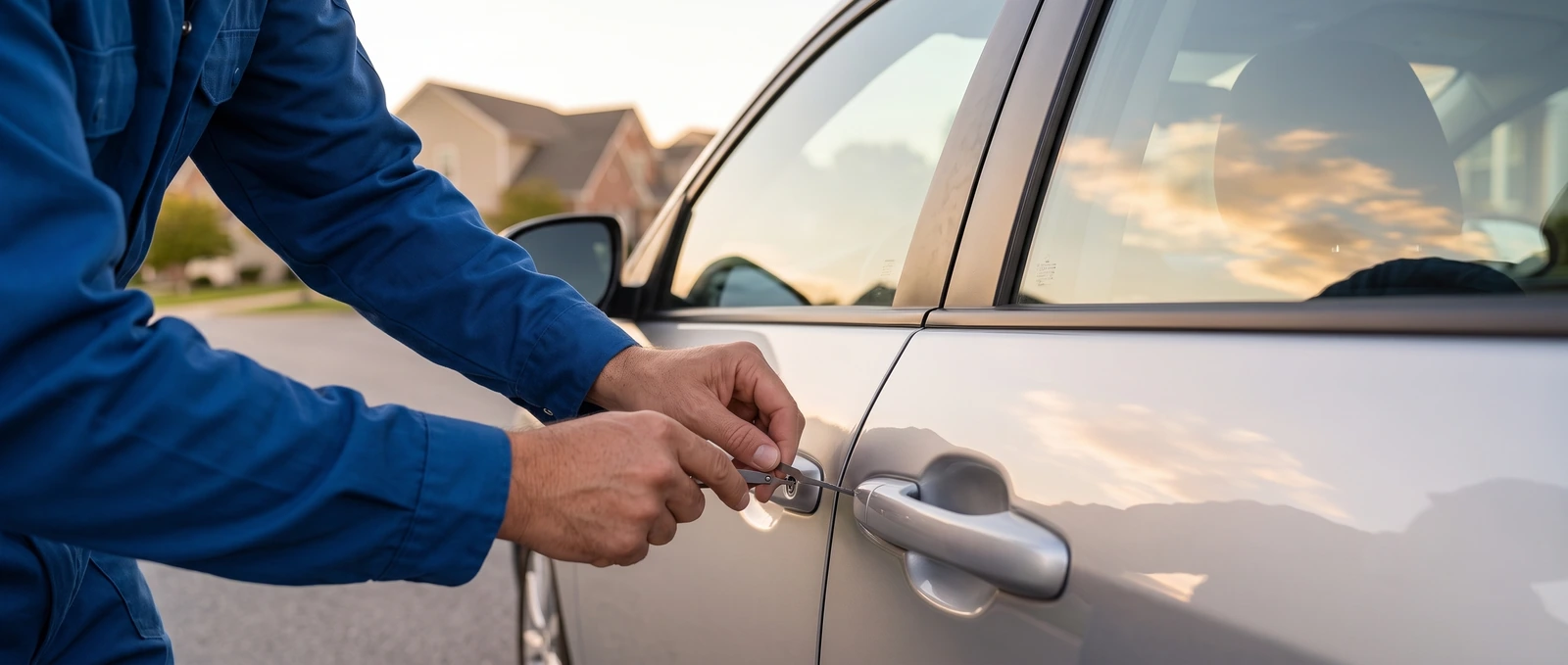 Car door being opened with a slim tool