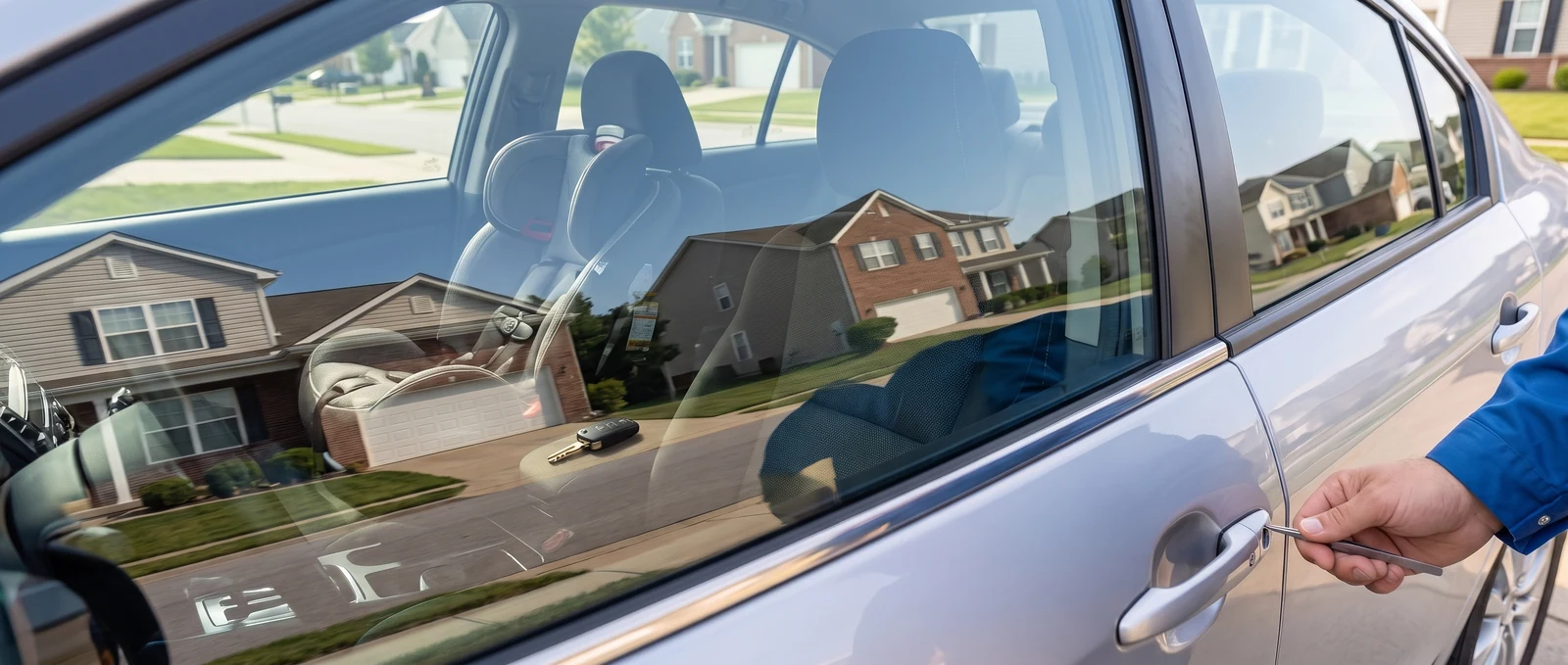 Locksmith reaching keys locked inside a car